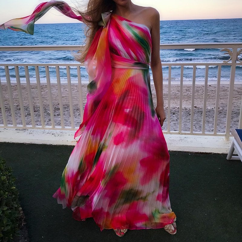 Printed Pleat And Waisted Dress Image 1