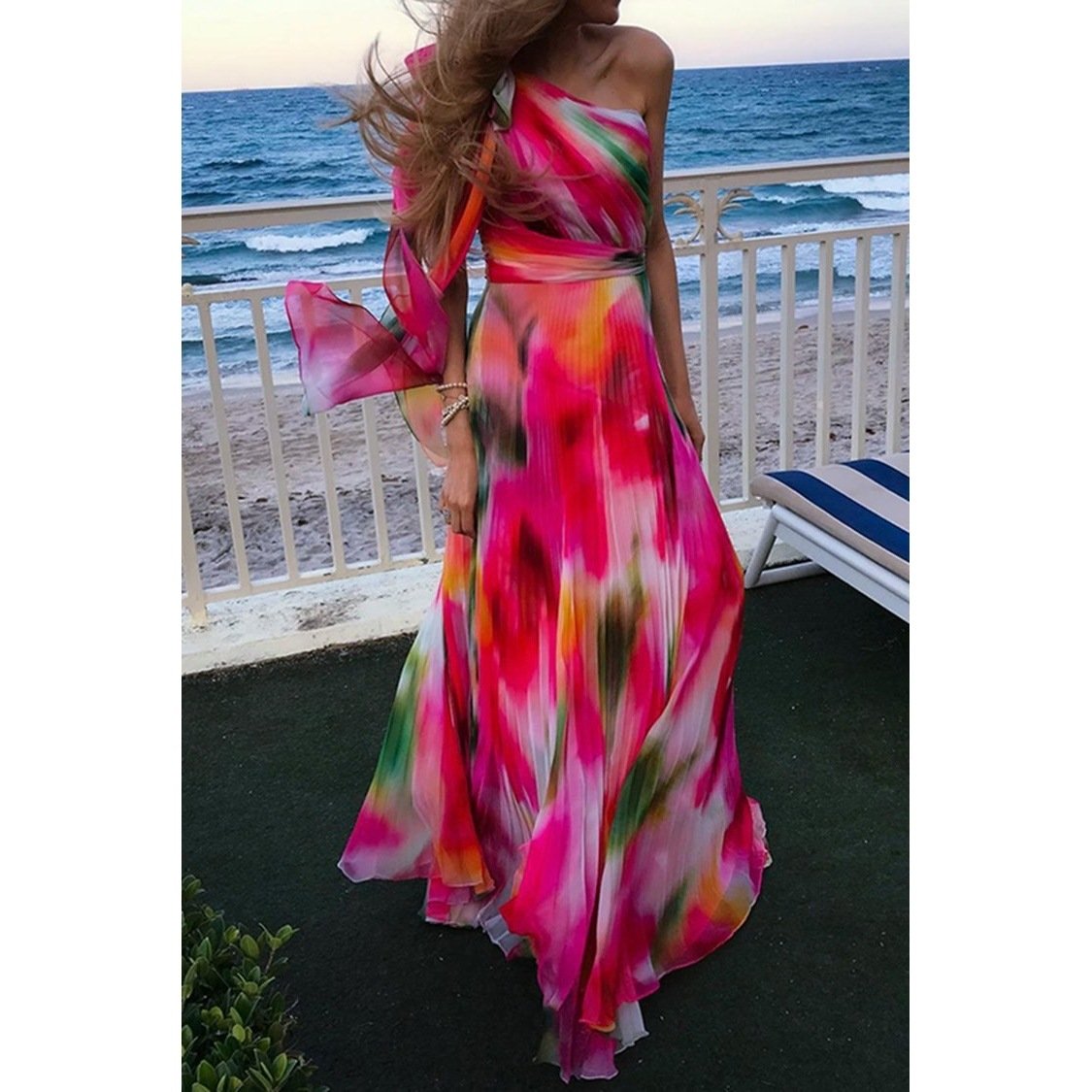 Printed Pleat And Waisted Dress Image 3