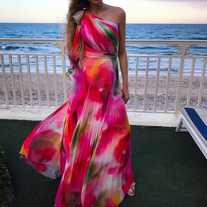 Printed Pleat And Waisted Dress Image 2