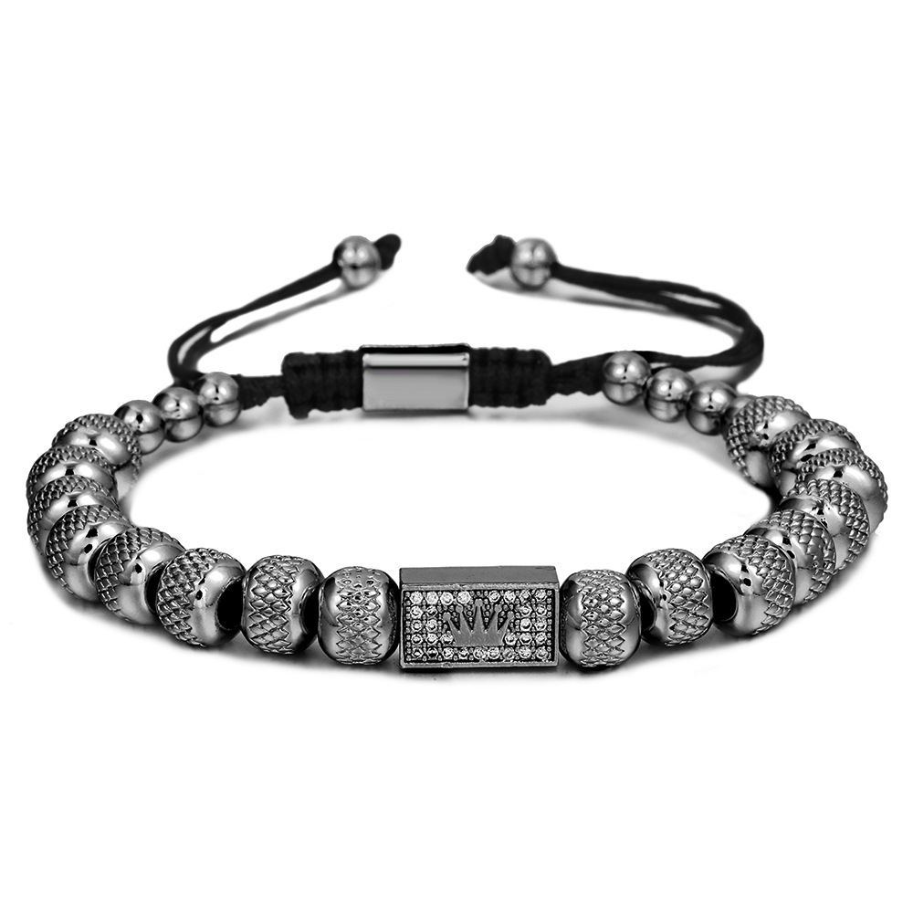 Copper Inlaid Zircon Crown Pineapple Beads Woven Bracelet - Style 2