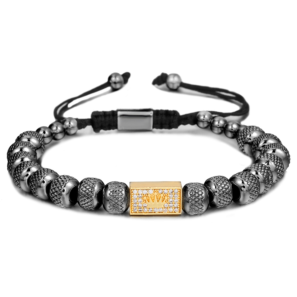 Copper Inlaid Zircon Crown Pineapple Beads Woven Bracelet - Style 10