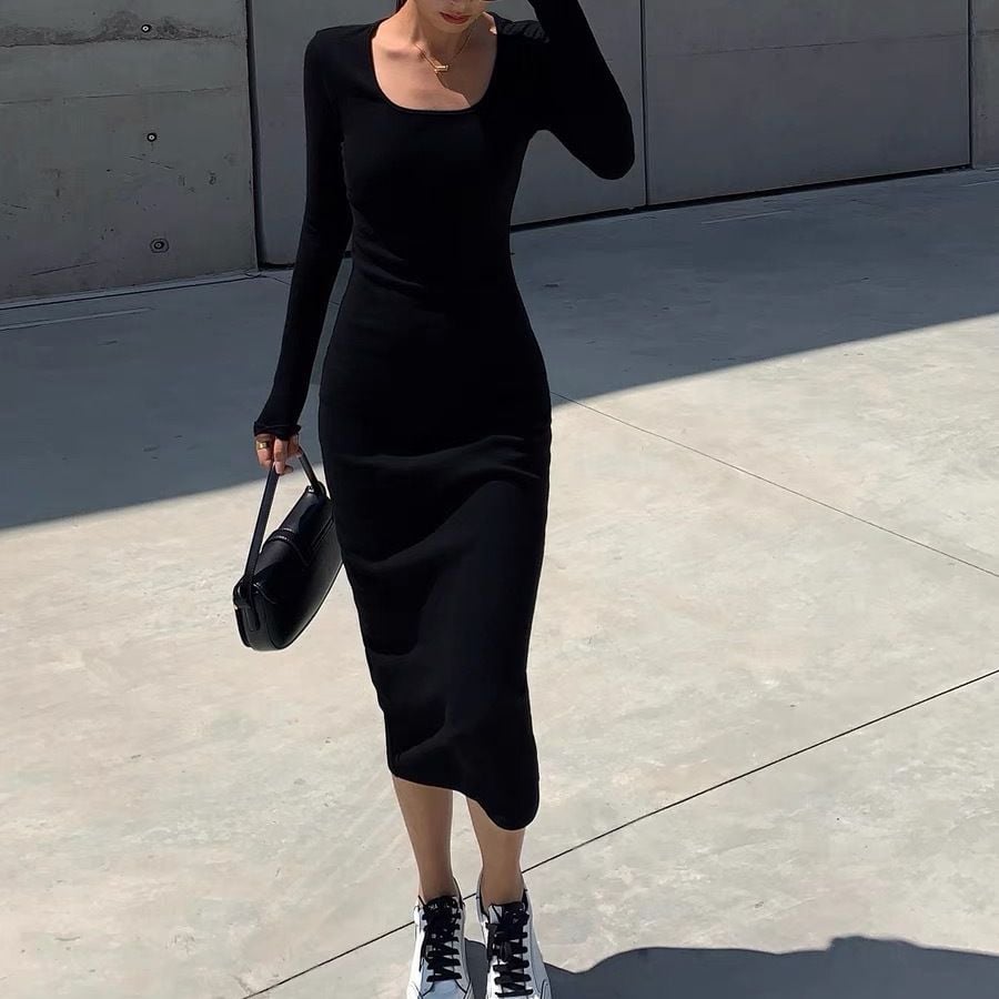 Retro Square Collar Knitted Dress Image 3