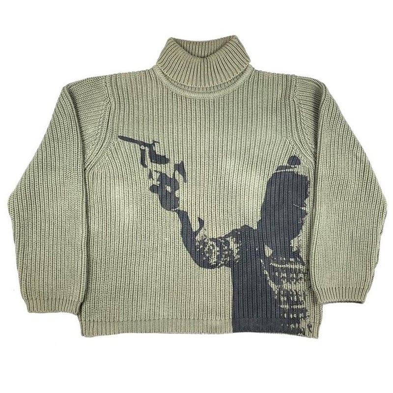 Men's Casual Loose Turtleneck Sweater Orange