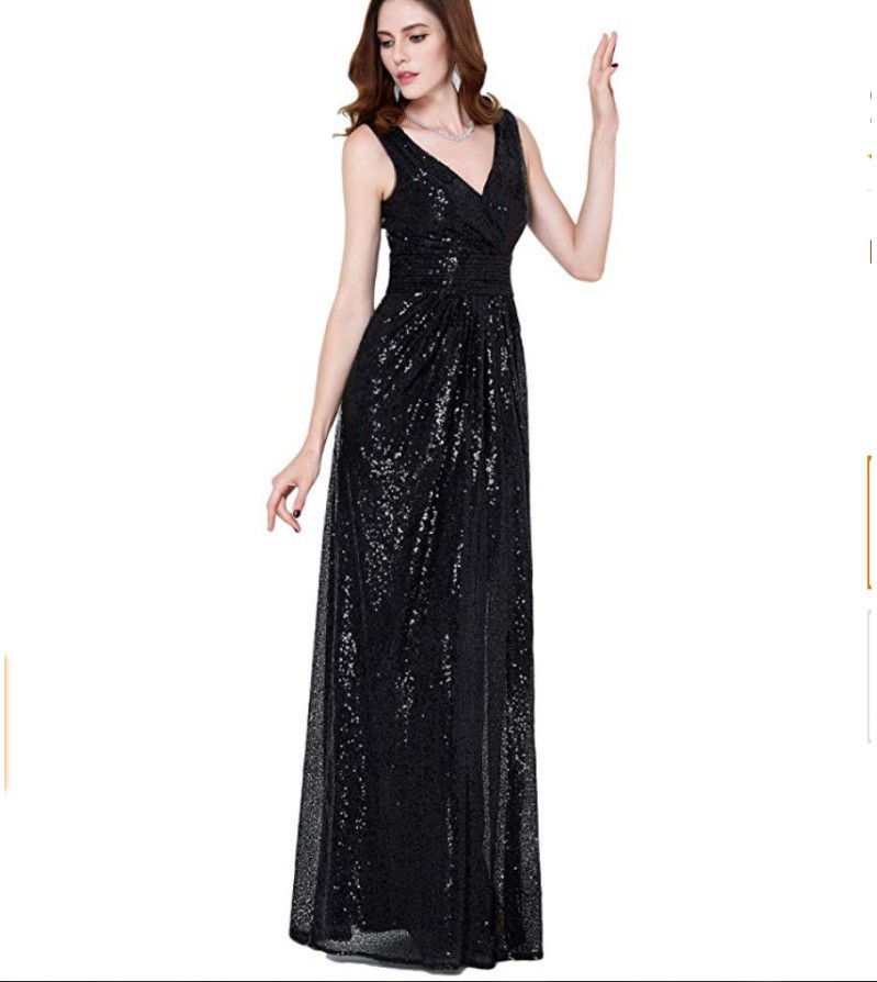 V-neck Slimming Long Sequin Formal Dress
