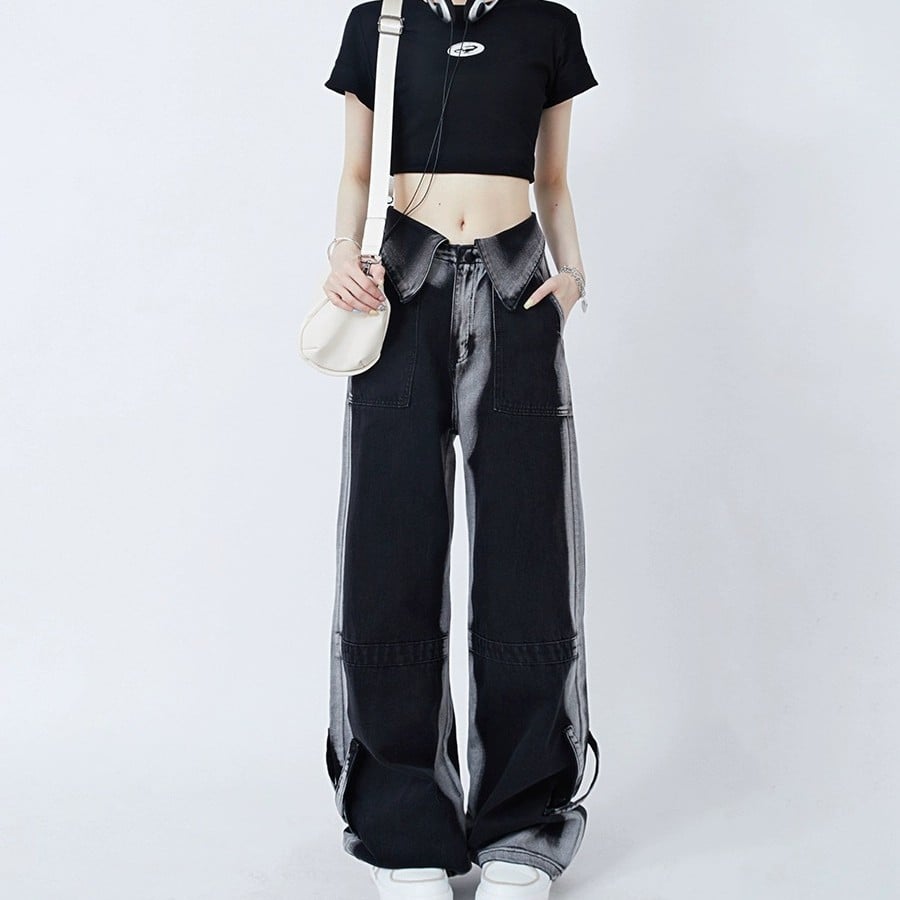 Women's American-style Retro Cuffed Jeans Image 2