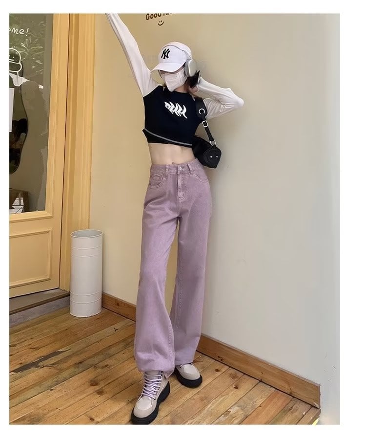 Purple Jeans Fashionable Look
