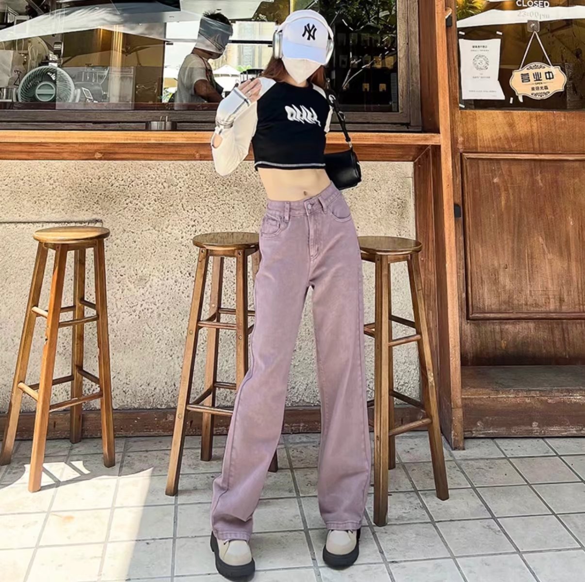 Purple Jeans Casual Look