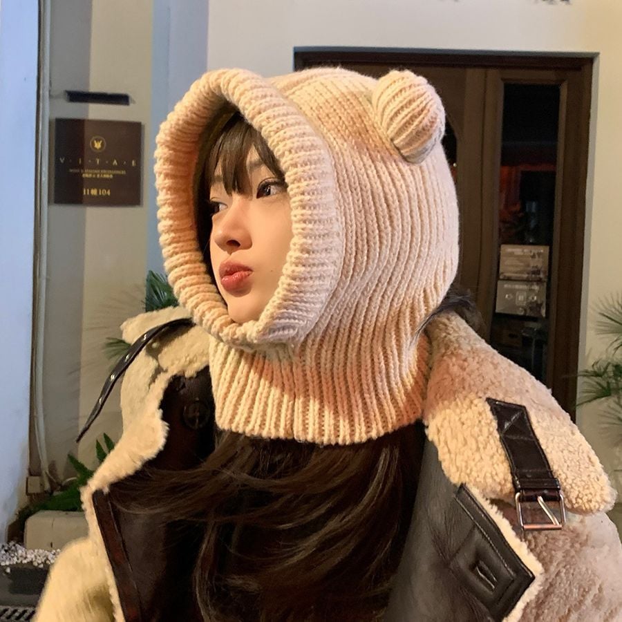 Cute Bear Ears Wool Hat Classic Black
