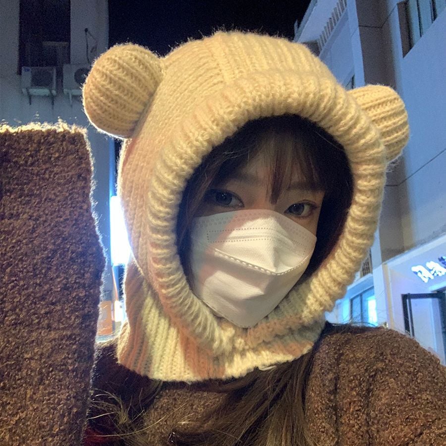 Cute Bear Ears Wool Hat Beige