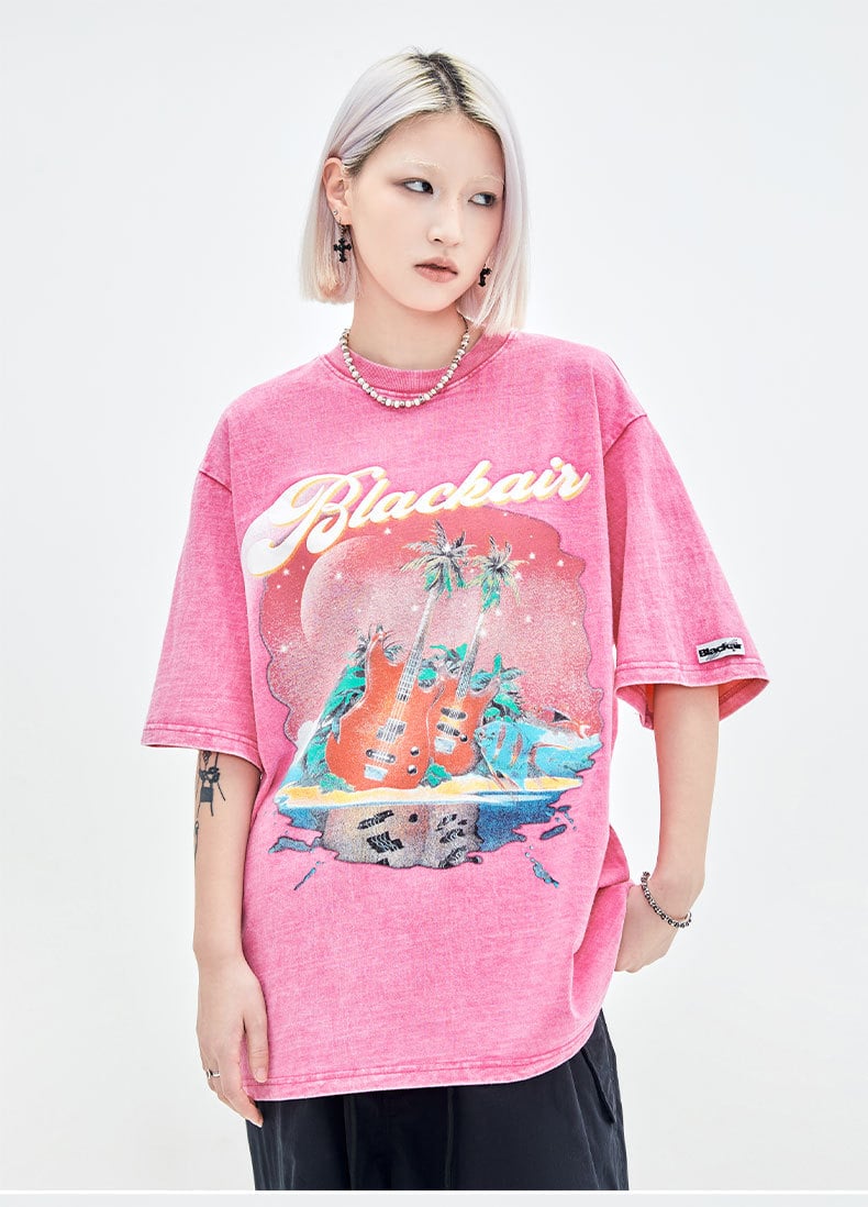 Retro Washed Distressed Rock Guitar Tee 6