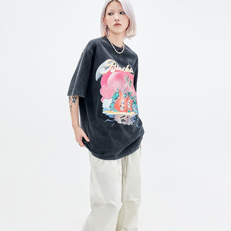 Retro Washed Distressed Rock Guitar Tee 5