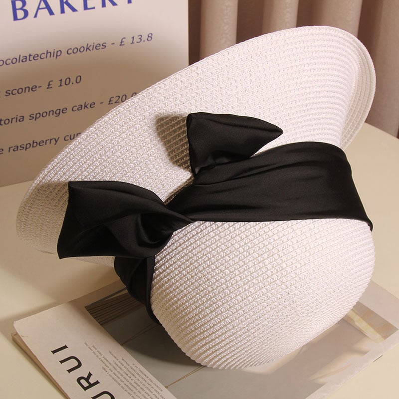Women's Summer French Vintage Bow Bucket Hat - Black