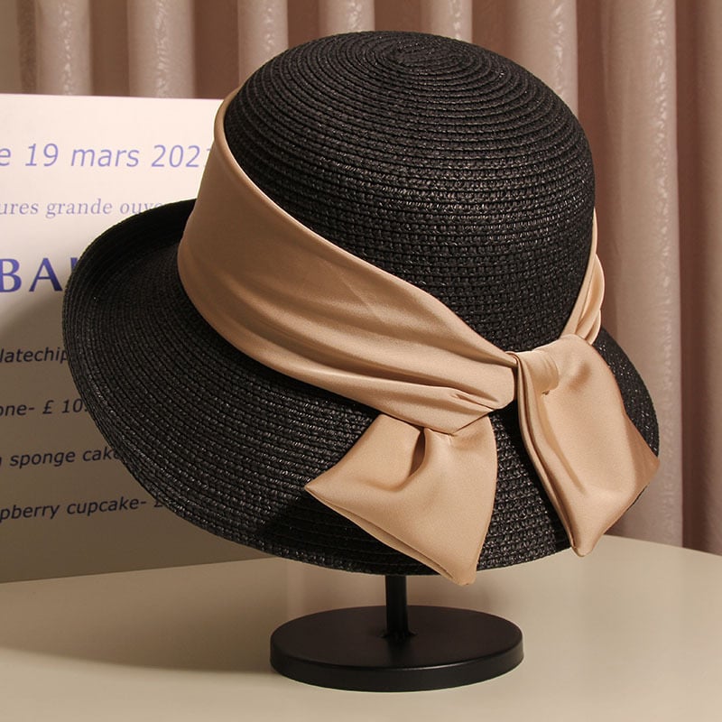 Women's Summer French Vintage Bow Bucket Hat - Khaki