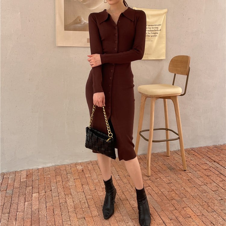 Split Knee-length Dress - Tea Green