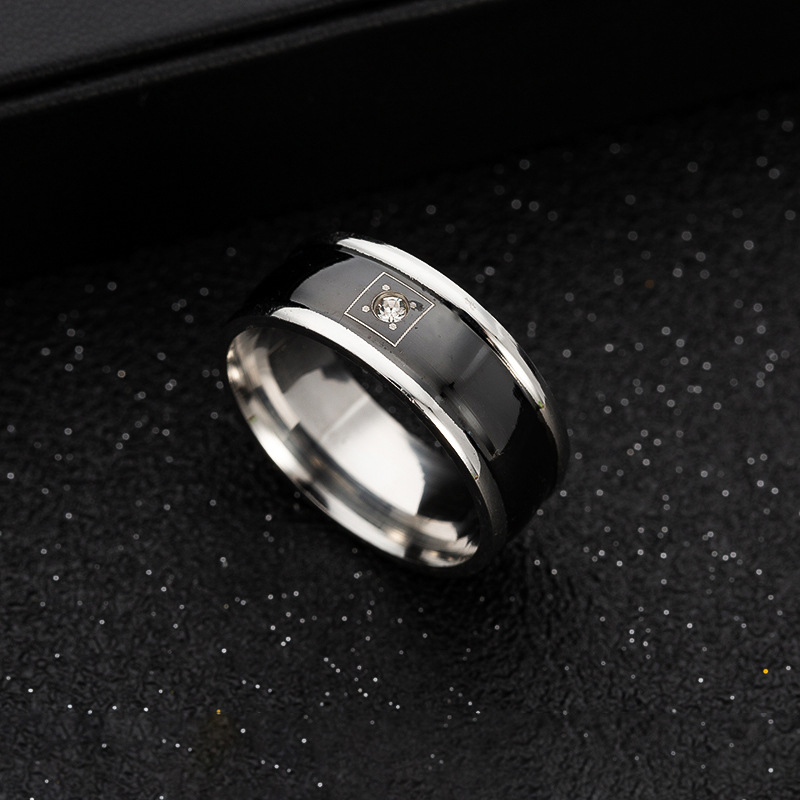 Stainless Steel Men's Diamond Set Zircon Ring Image 5