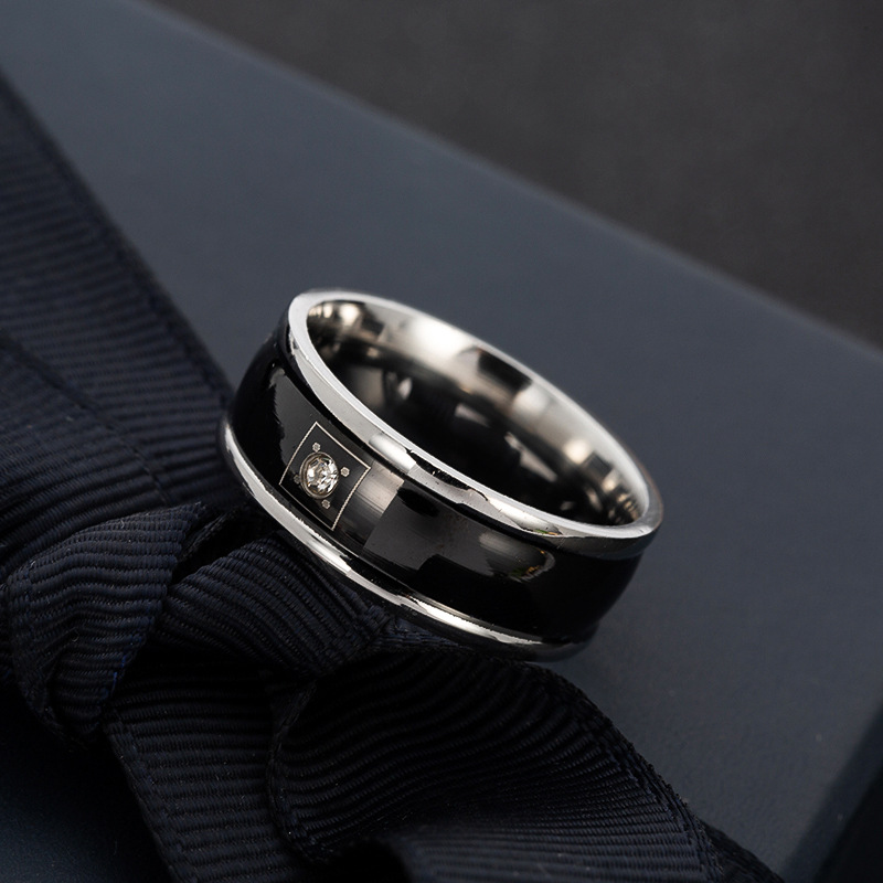 Stainless Steel Men's Diamond Set Zircon Ring Image 4
