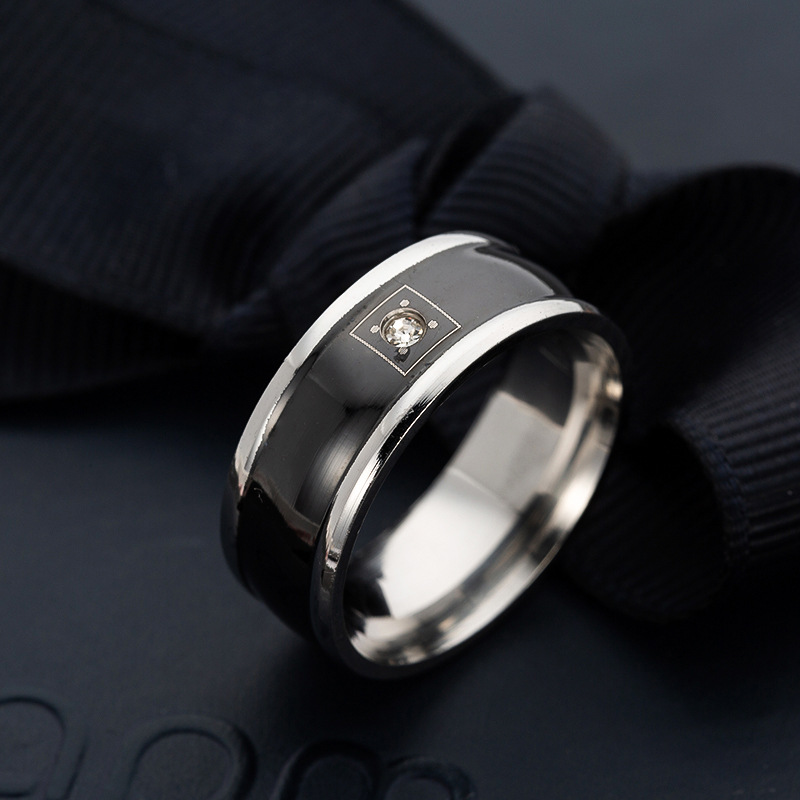 Stainless Steel Men's Diamond Set Zircon Ring Image 3