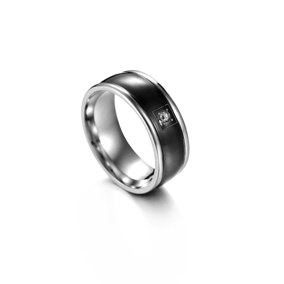 Stainless Steel Men's Diamond Set Zircon Ring Image 7