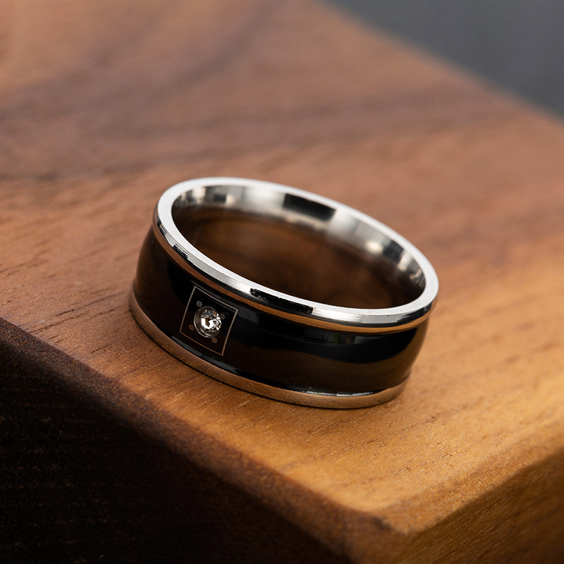 Stainless Steel Men's Diamond Set Zircon Ring Image 2