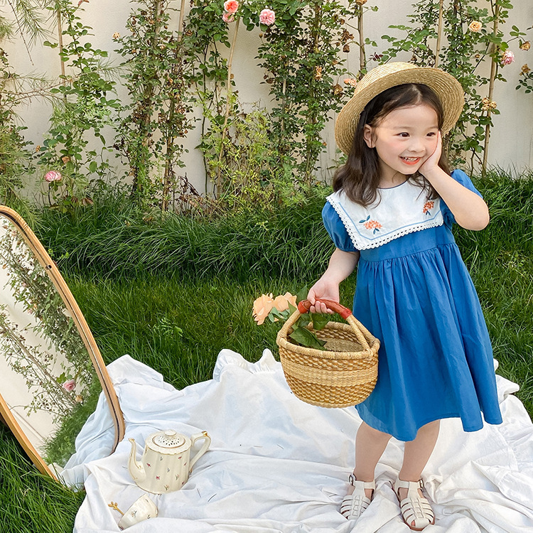 Navy embroidered floral dress back view