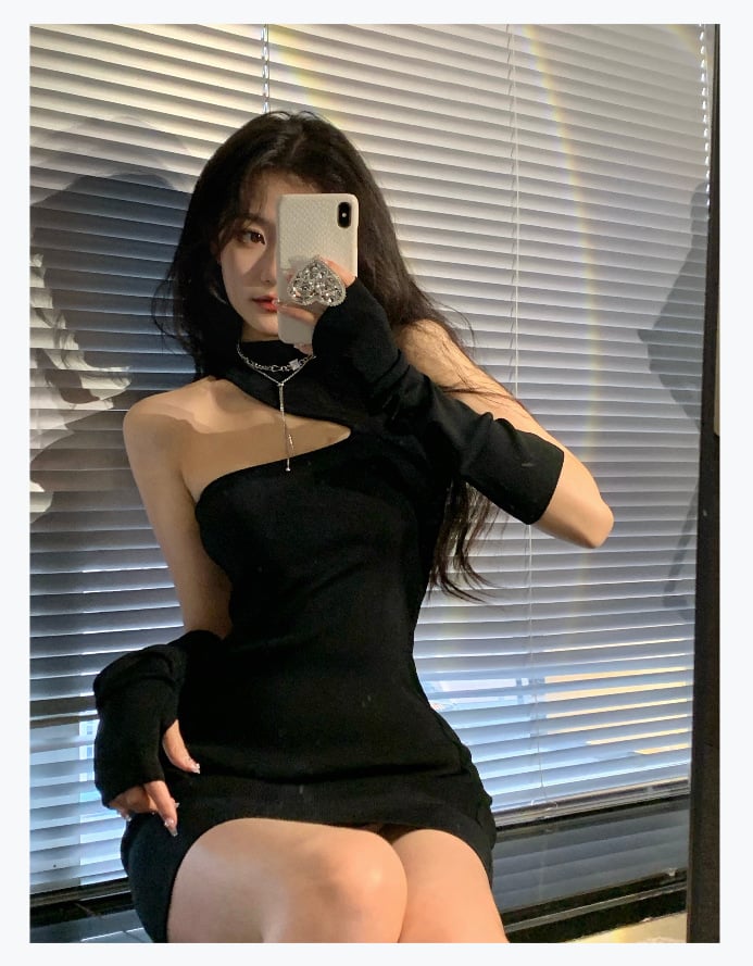 Sleeveless Half Turtleneck Dress - Purple