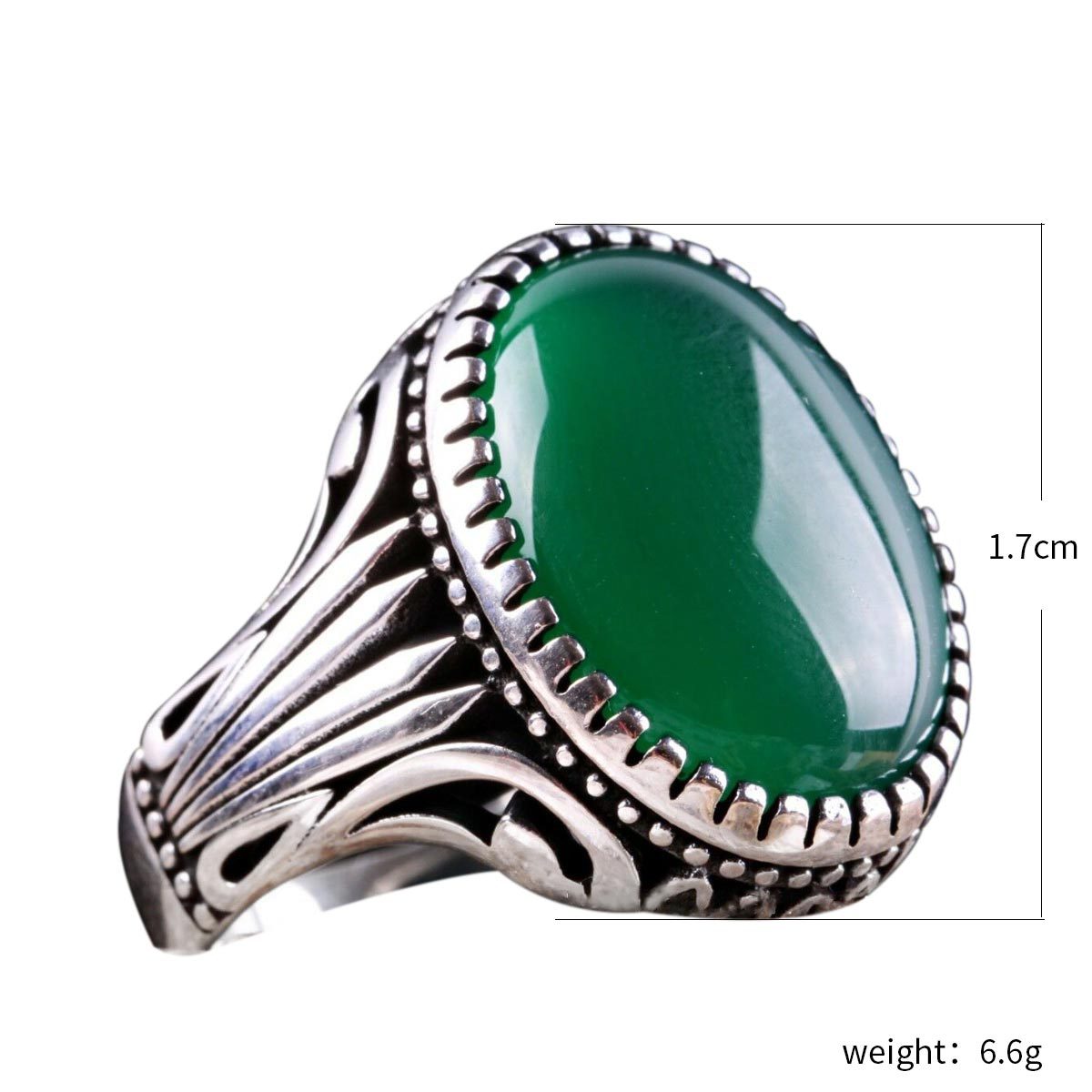Vintage Natural Emerald Carved Totem Men's Ring 2