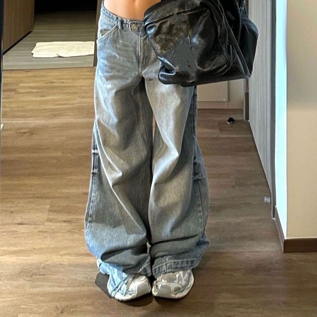 Wide-leg Trousers in Gray Blue