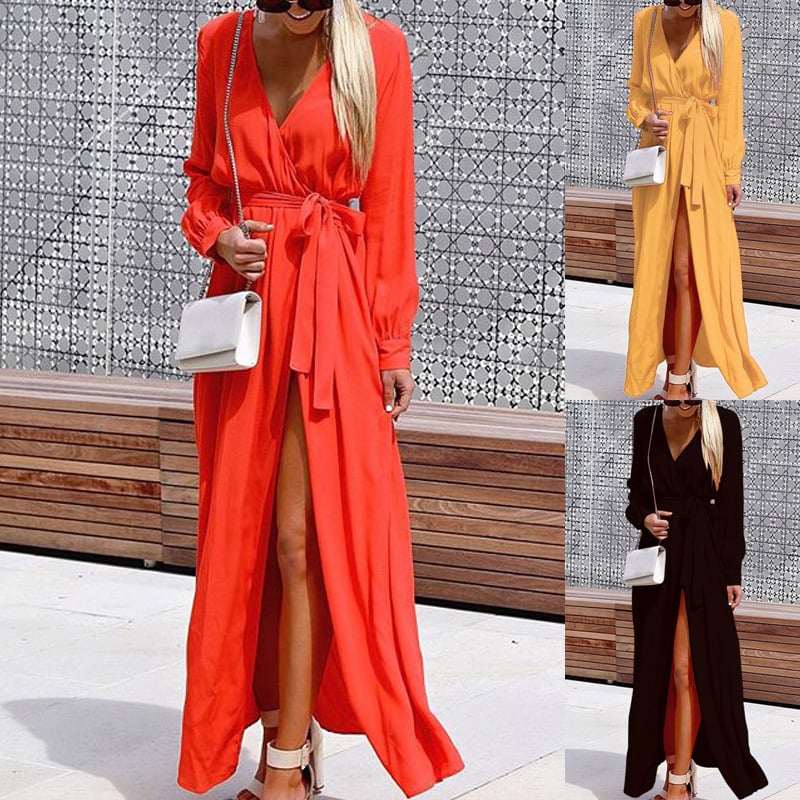 V-neck Fashion Red Dress Image 2