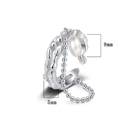  Silver Double-layer Irregular Cross Pearl Ring