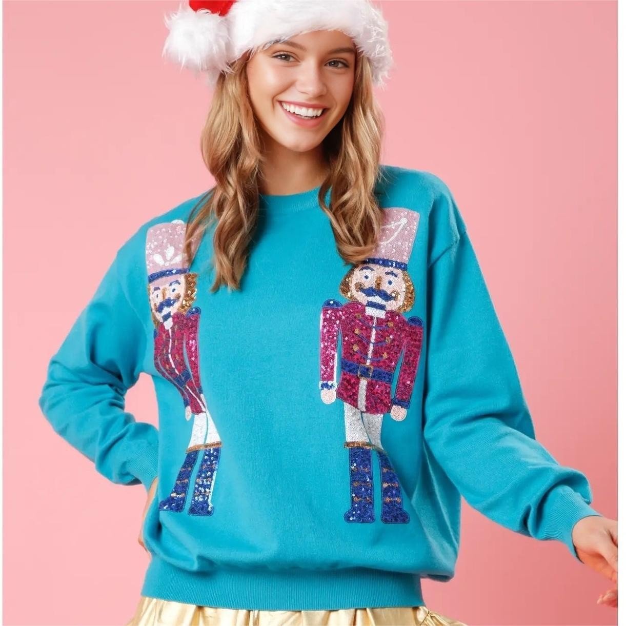 Women's Round Neck Loose Christmas Sequined Sweater Image 2