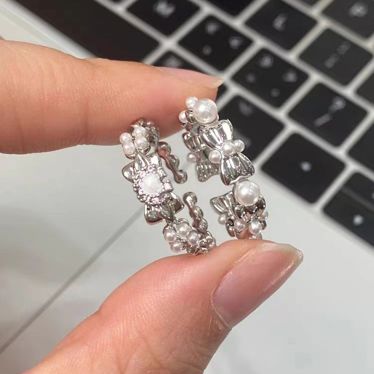 French Sweet Bow Niche Design Ring - Bow Pearl Ring