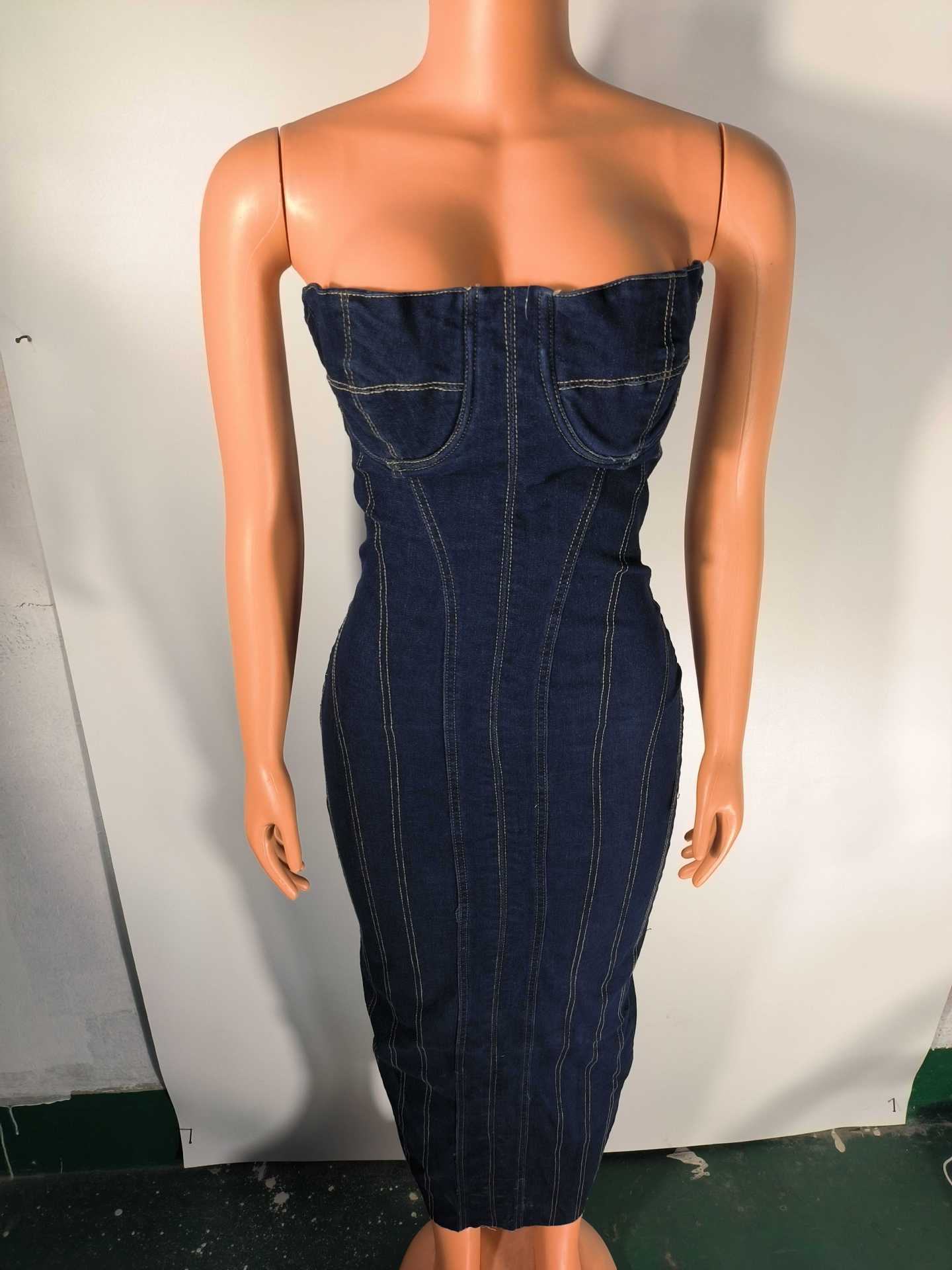 Tube Top Denim Dress Image 13