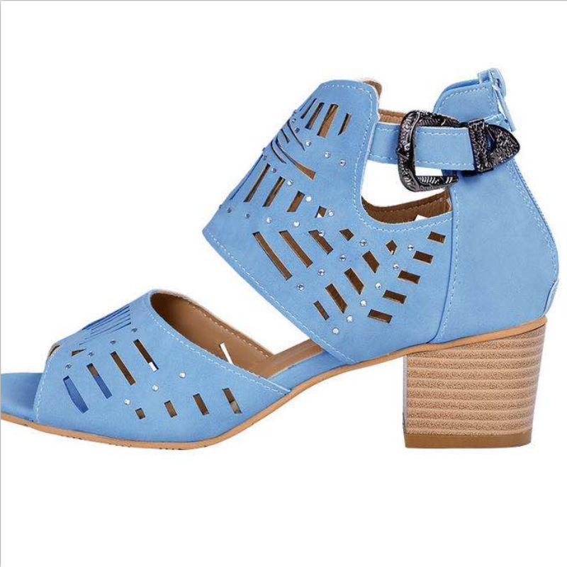 Hollow Carved Thick Heel Ladies Sandals