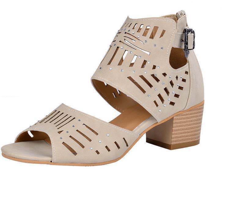Hollow Carved Thick Heel Ladies Sandals