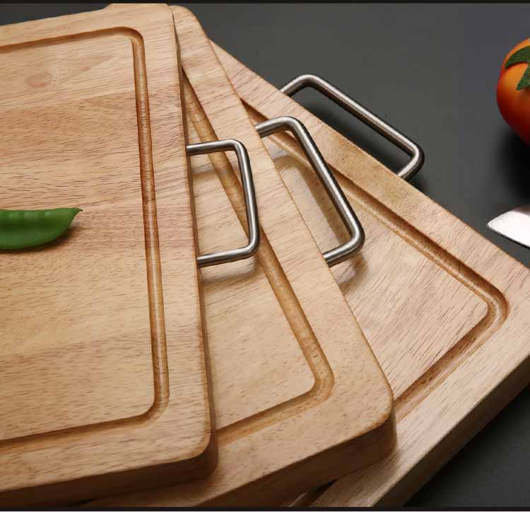 Thick Rubber Wood Rectangular Cutting Board in use