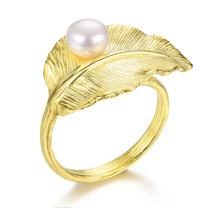 Leaf Pearl Ring Image 4