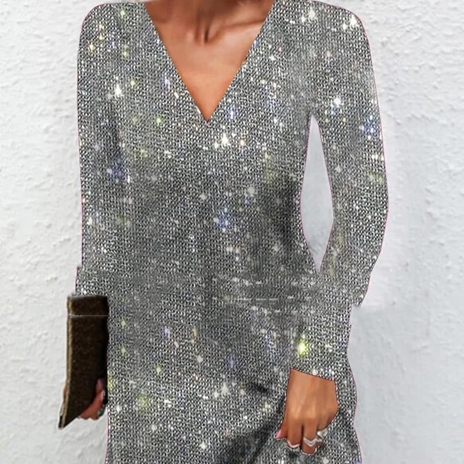 Elegant Sexy Sequined V-neck Dress - Image 1
