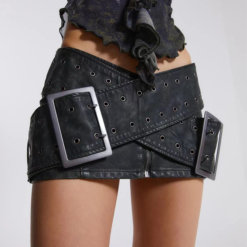 Vintage Worn Cross Belt Leather Miniskirt Image 6