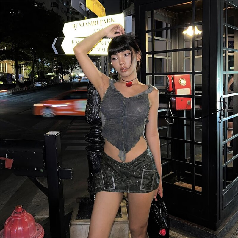 Vintage Worn Cross Belt Leather Miniskirt Image 2