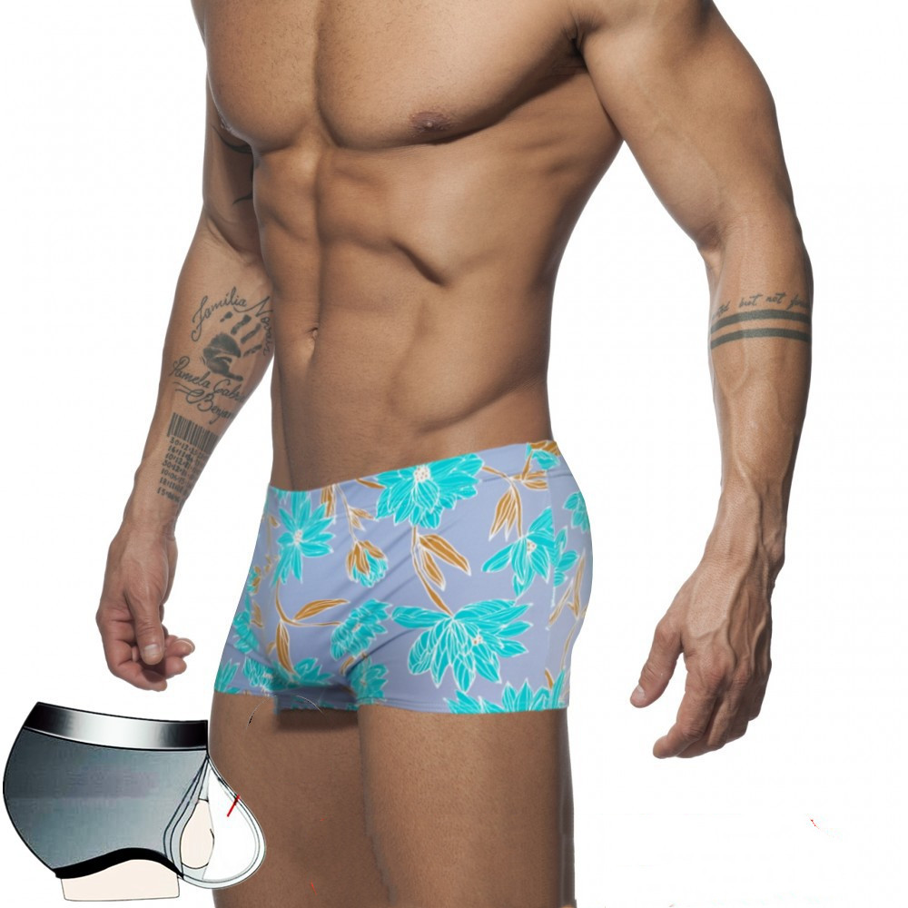 Men's Boxer Nylon Low Waist Print Swim Shorts Cup 2