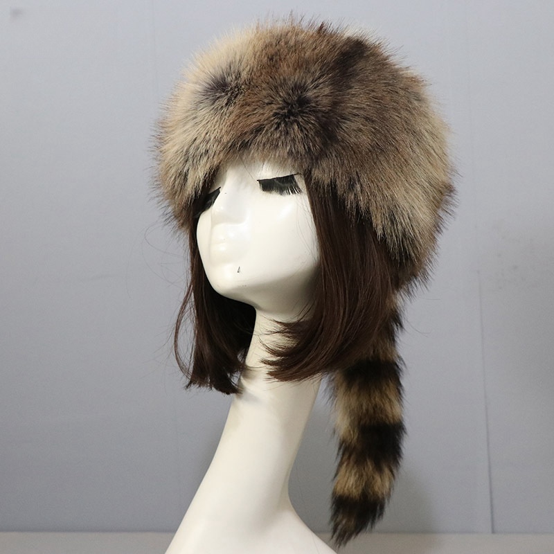 Raccoon Tail Warm Earflaps Cap