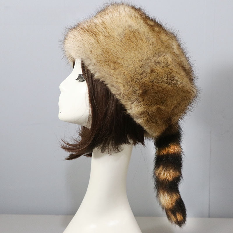 Raccoon Tail Warm Earflaps Cap