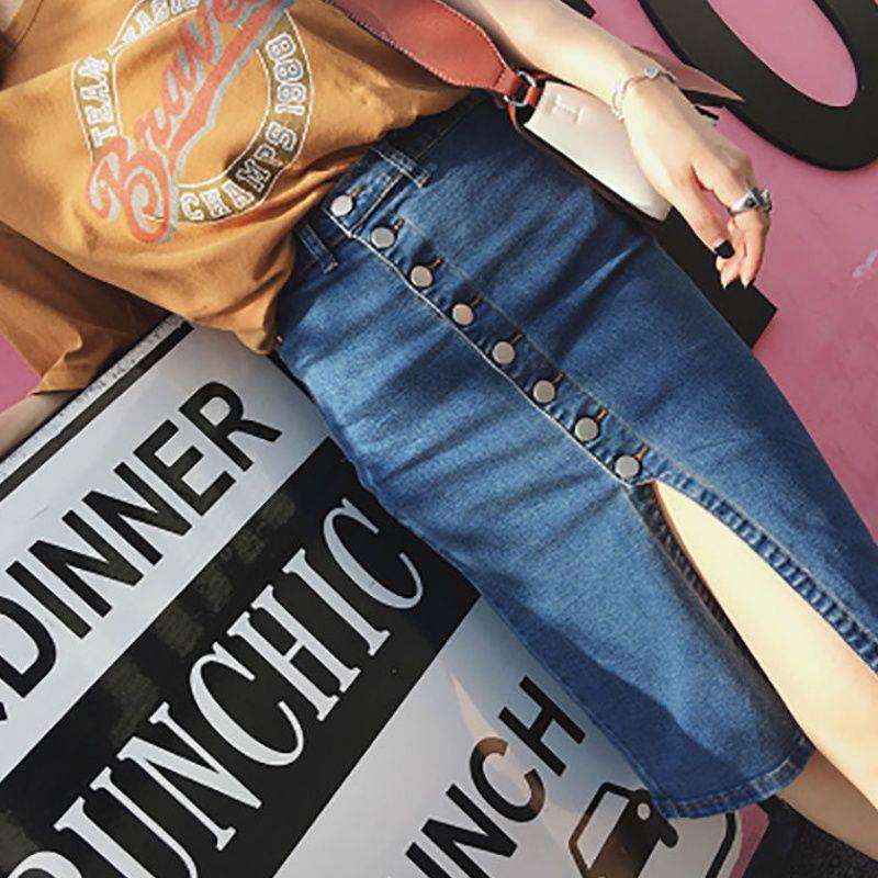 High Waist Denim One Step Breasted Hip Skirt Image 6