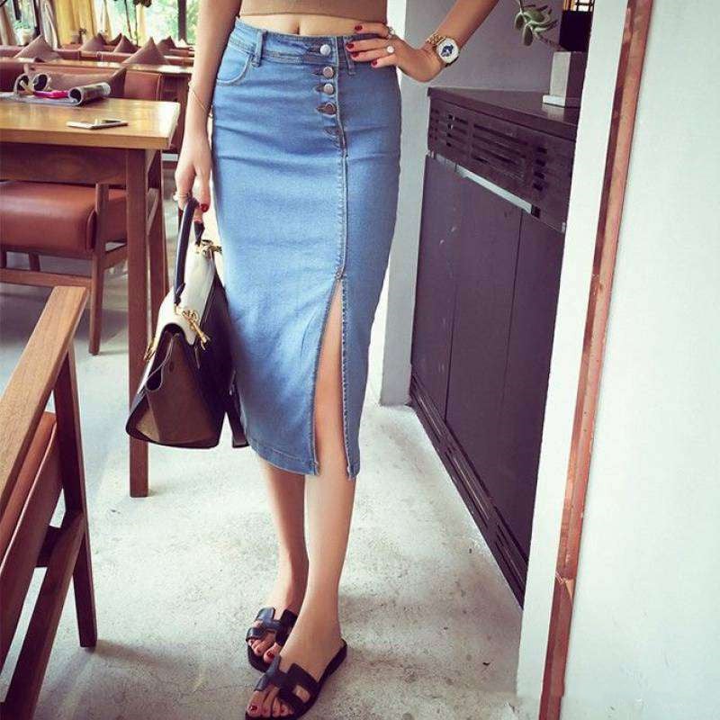 High Waist Denim One Step Breasted Hip Skirt Image 4