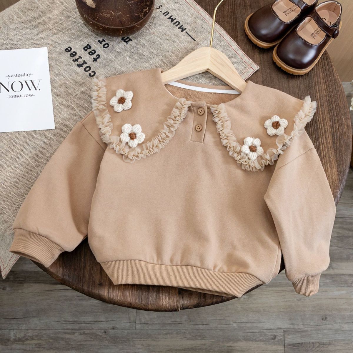 Doll Collar Sweater in White Plush