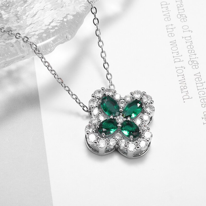Silver Four-leaf Flower Pendant Necklace