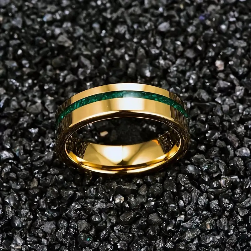 8mm Gold Three Groove Stainless Steel Ring Image 1