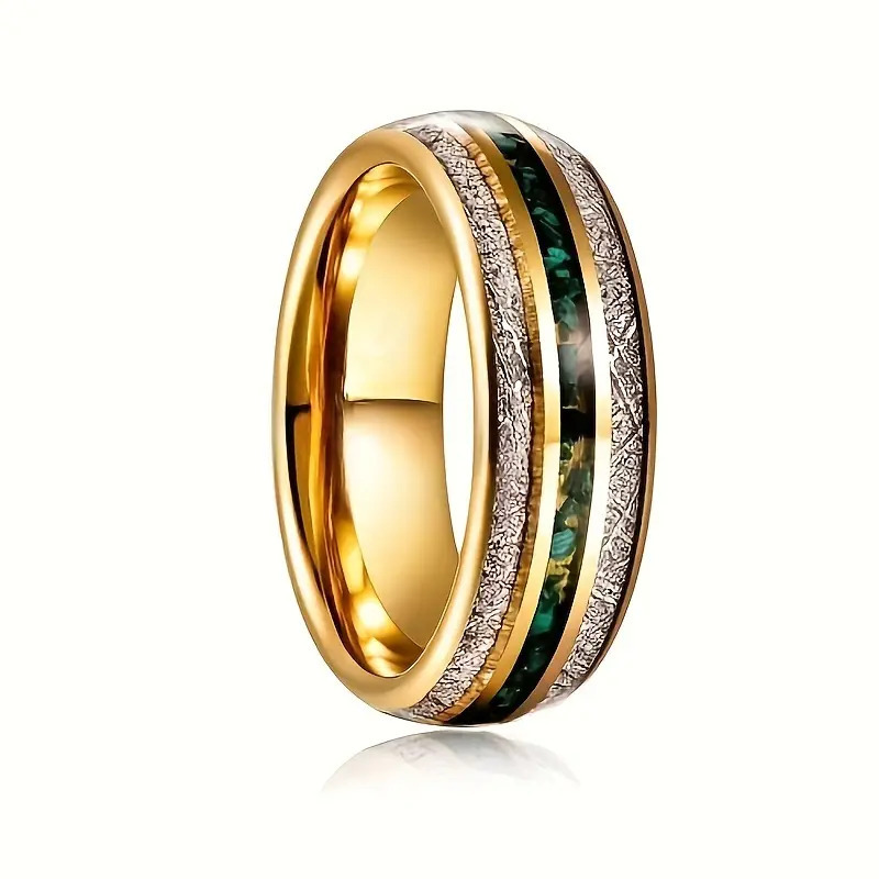 8mm Gold Three Groove Stainless Steel Ring Image 2