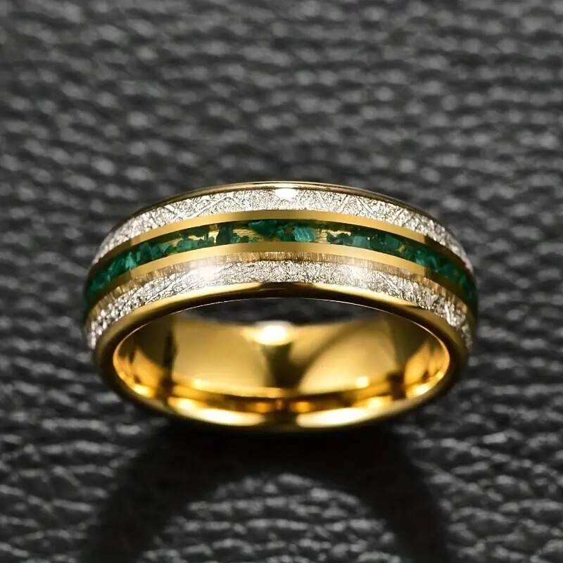 8mm Gold Three Groove Stainless Steel Ring Image 3