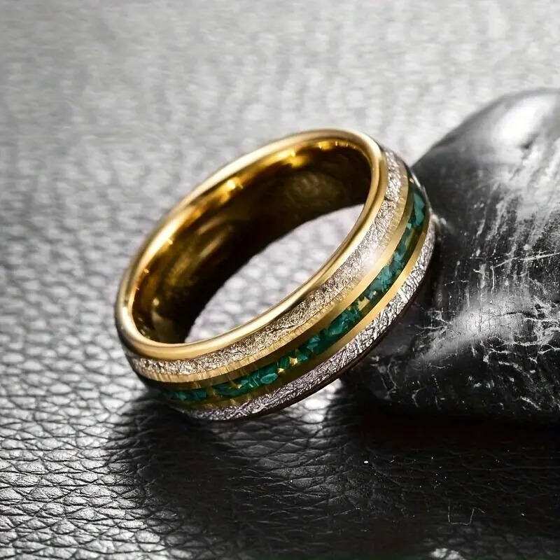 8mm Gold Three Groove Stainless Steel Ring Image 4